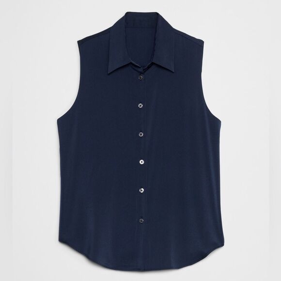 Banana Republic Preppy Navy Silky Collared Sleeveless Tank - Picture 2 of 10